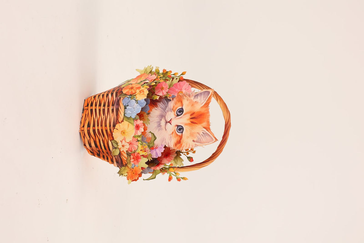 Orange Cat Flower Basket Hanging Ornament