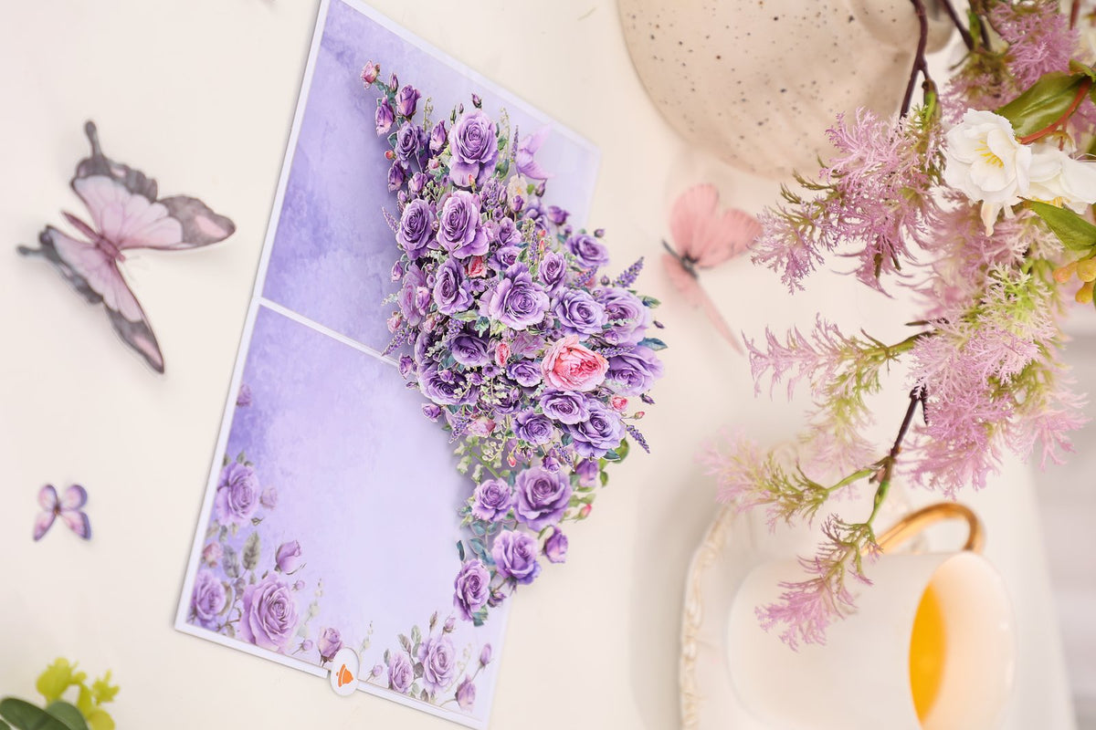 Purple Rose Branch 3D Pop Up Card