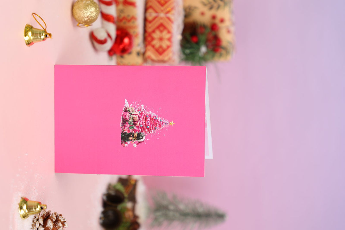 Pink Christmas Tree Flip Pop Up Card