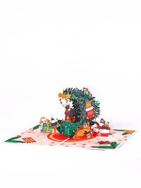 Christmas Tree Cat Crescent Moon 3D Pop Up Card