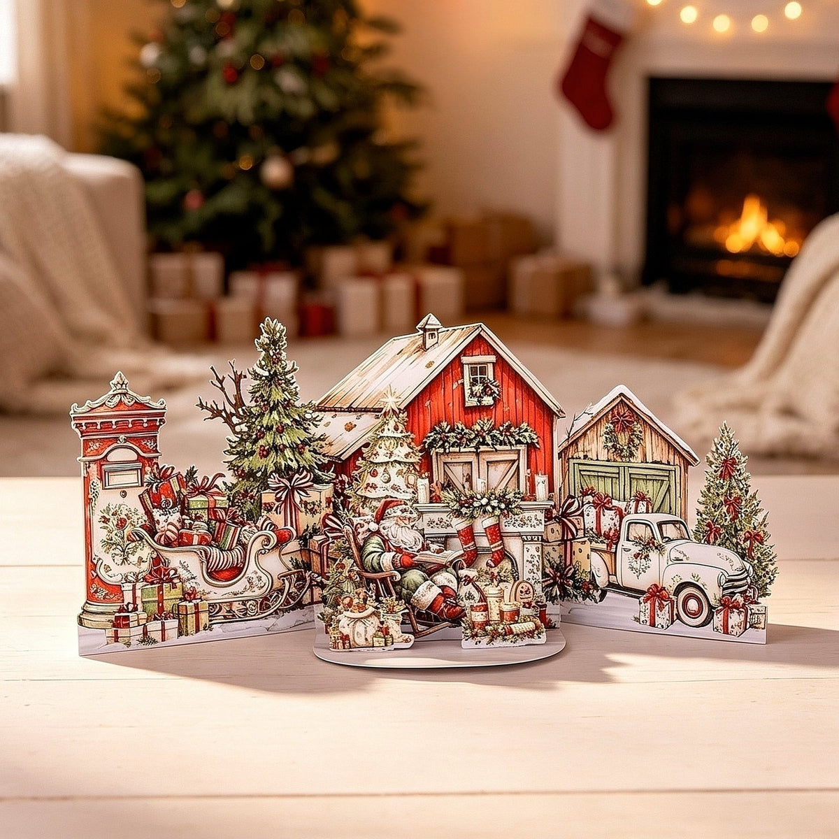 Vintage Santa Claus House Double Door Card