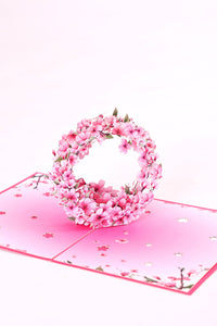 Cherry Blossom Floral Wreath Greeting Card