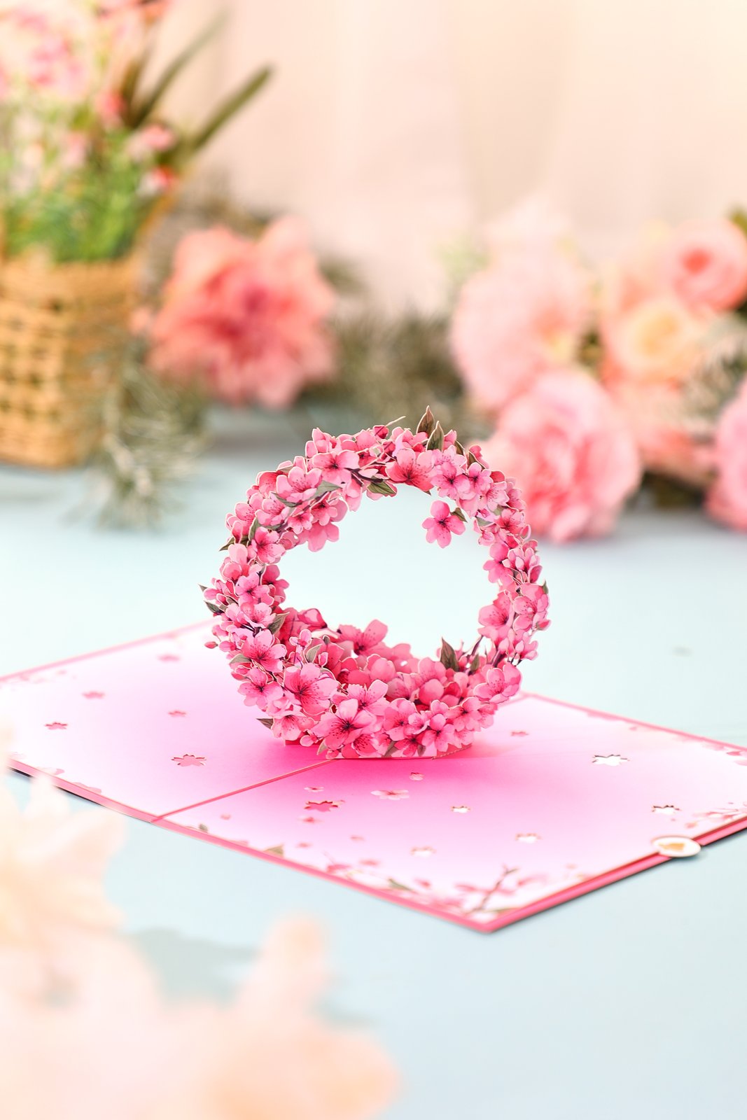 Cherry Blossom Floral Wreath Greeting Card