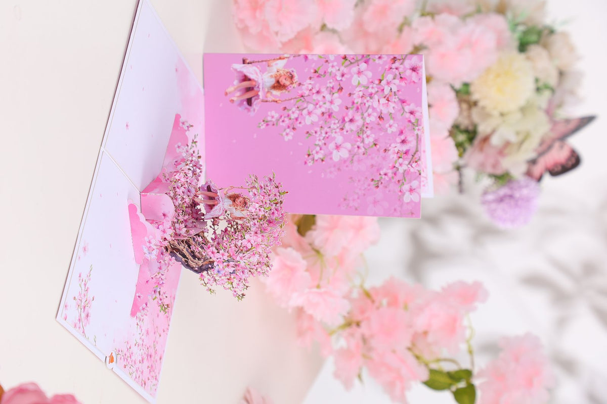 Cherry Blossom Crescent Moon Elf Pink Inside Design 3D Pop Up Card
