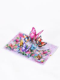 Purple Butterfly Flower Bouquet Flip Pop Up Card