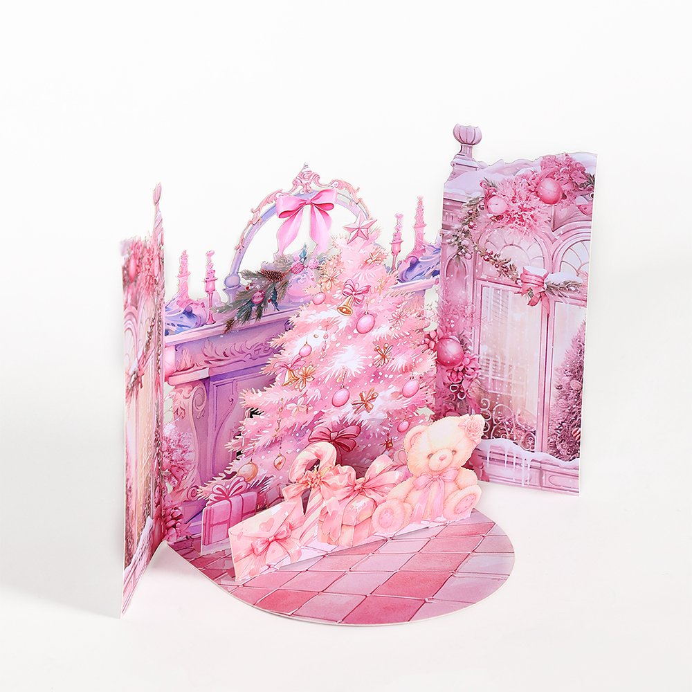 Pink Window Scene Christmas Greeting Card
