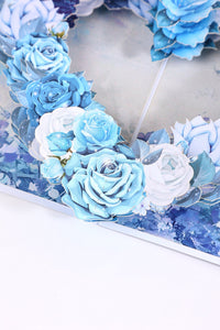 Blue White Rose Heart 3D Pop Up Card