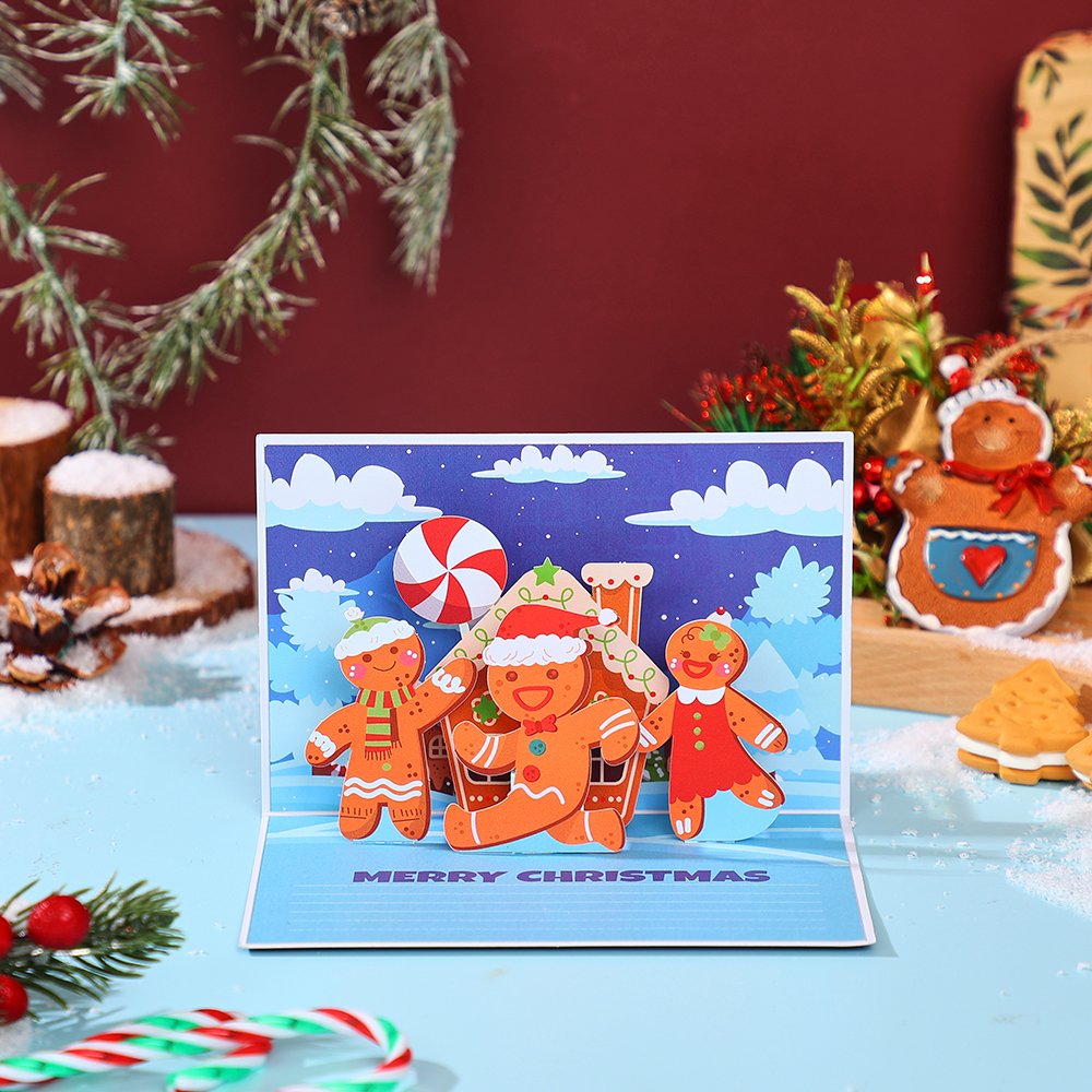 Santa Claus Trumpet Flip Pop Up Card Dark Blue