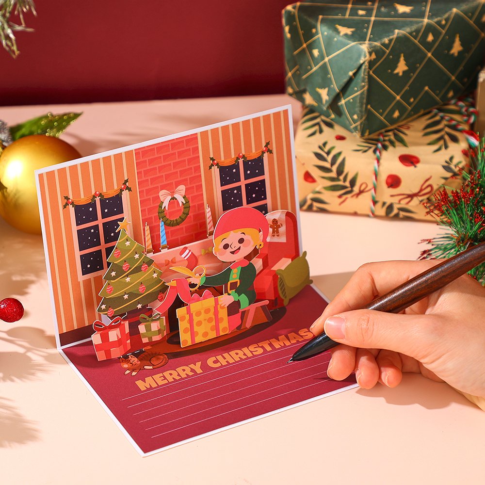 Santa Claus Trumpet Flip Pop Up Card Orange