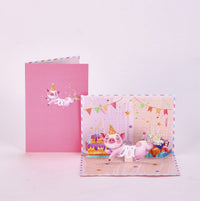 Pink Spring Toy Pig 90° Greeting Card