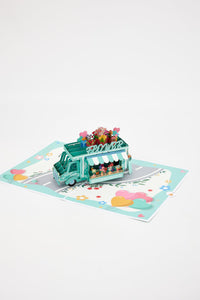 Premium Flower Cart 3D Pop Up Card Light Blue