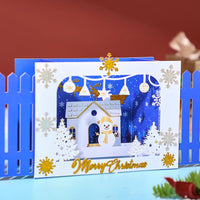 Blue Gold Christmas Snowflake Flip Pop Up Card