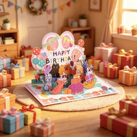 Cat Egg Birthday Party 3D Pop Up Card