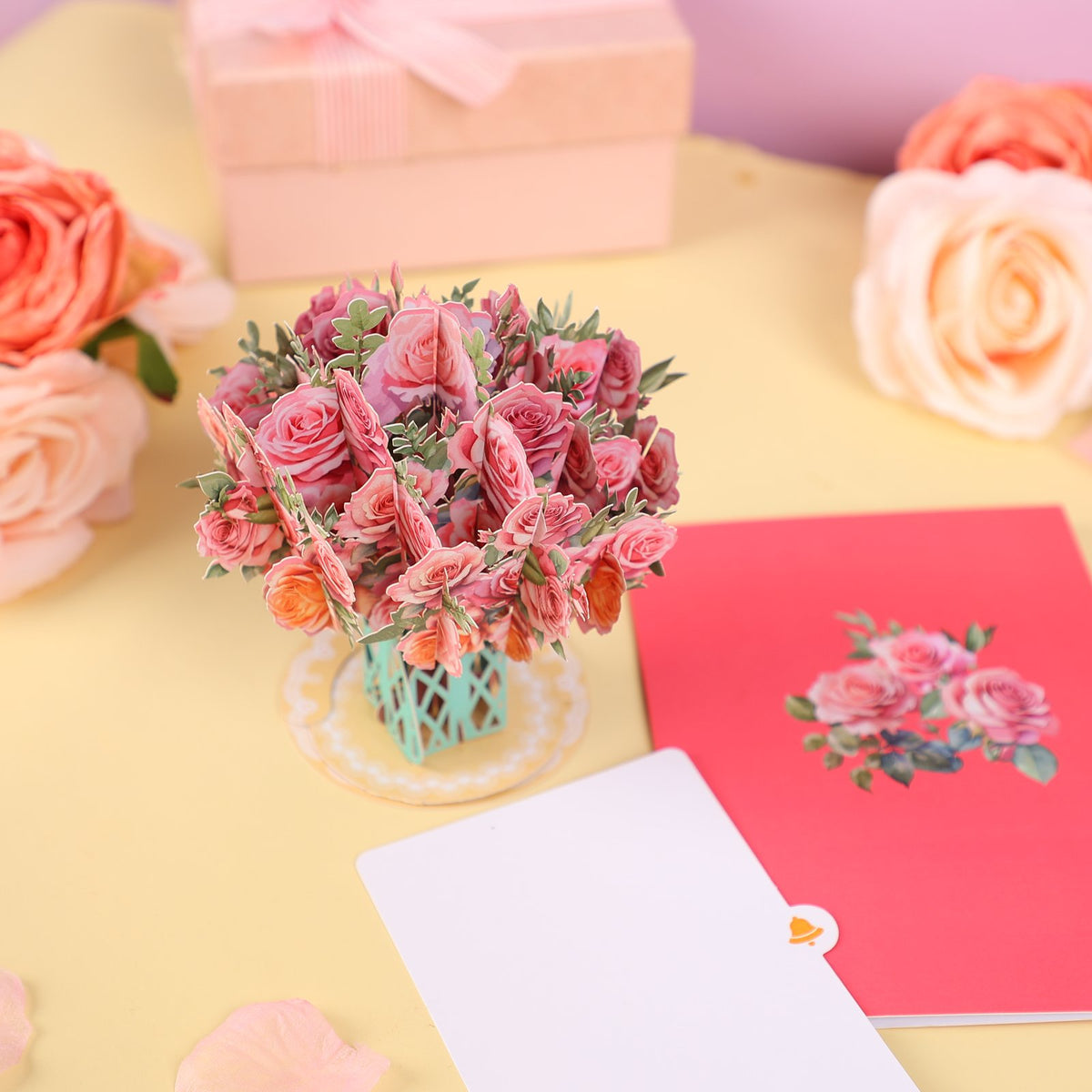 Rose Bouquet Gift Box 3D Pop Up Card