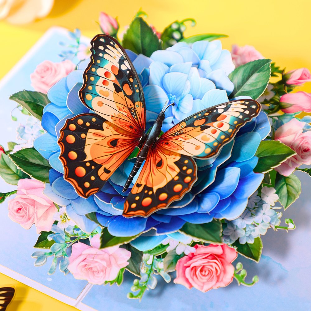 Blue Hydrangea Butterfly Greeting Card