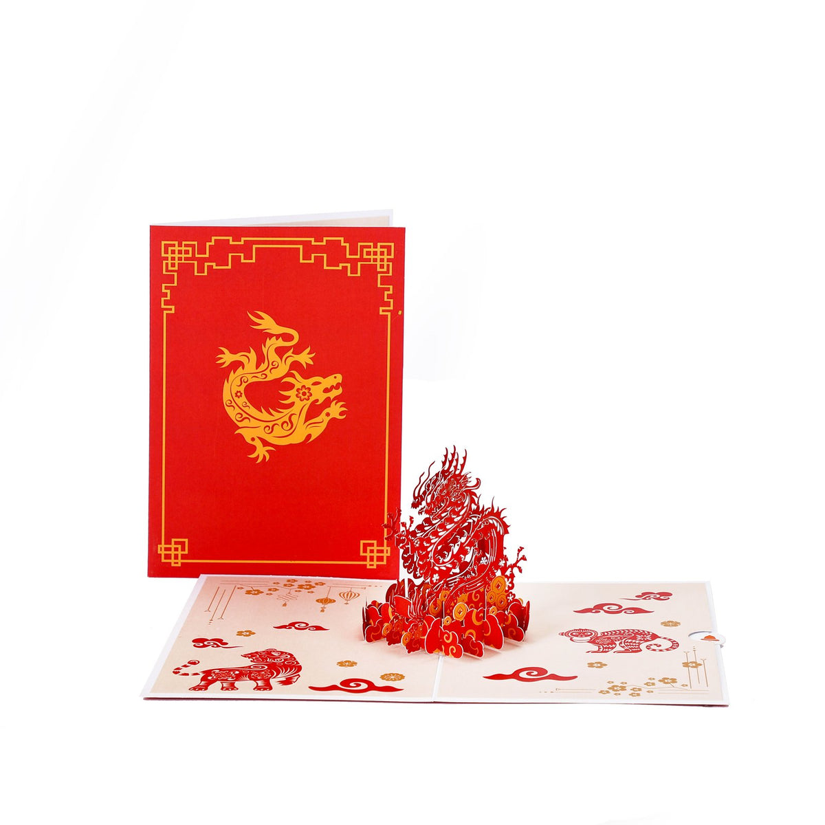 Chinese Dragon Paper-Cut 3D Pop Up Card