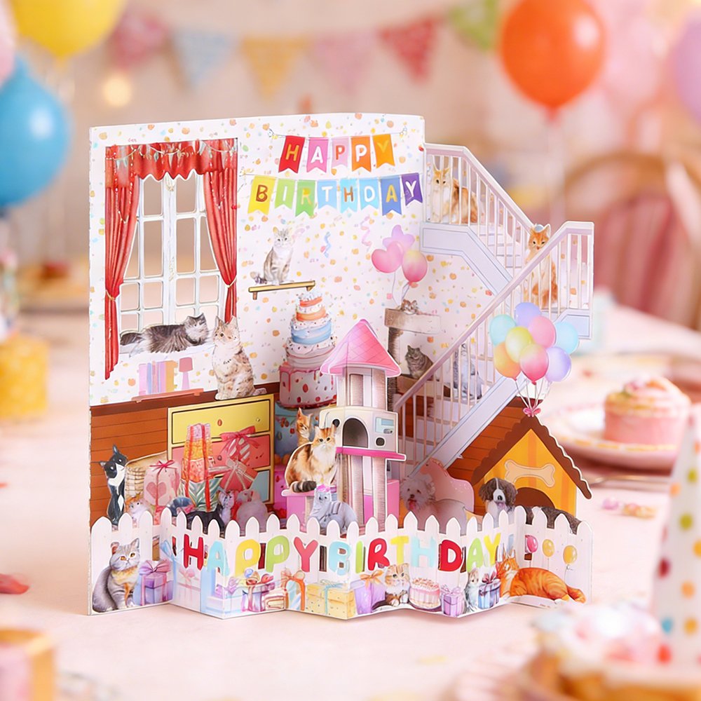 Birthday Pet Stairs 3D Pop Up Card