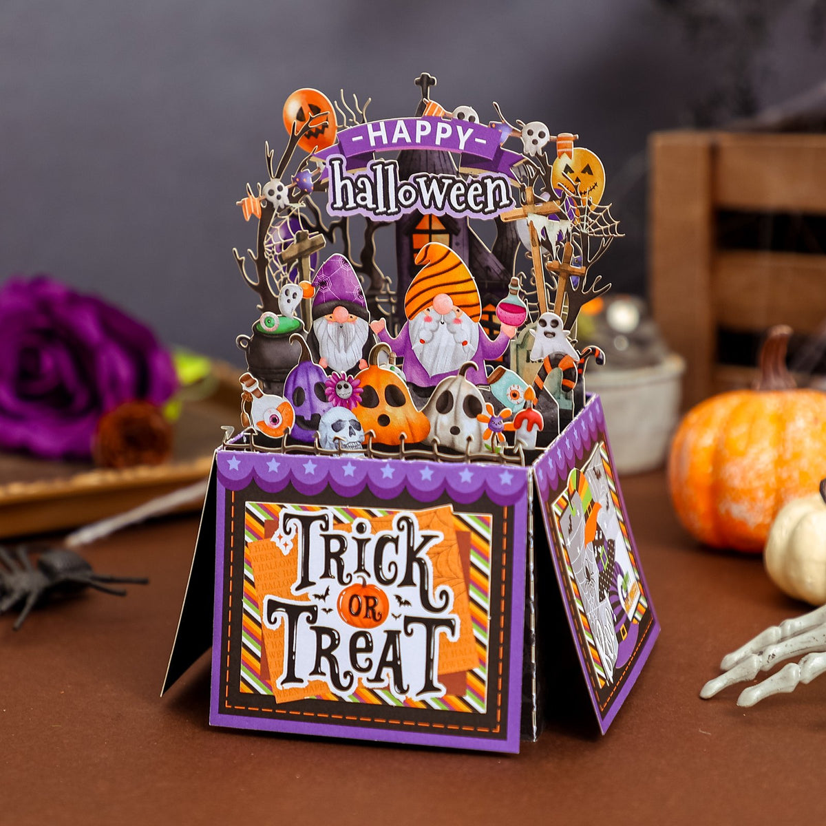 Halloween Gnome Box Purple Card