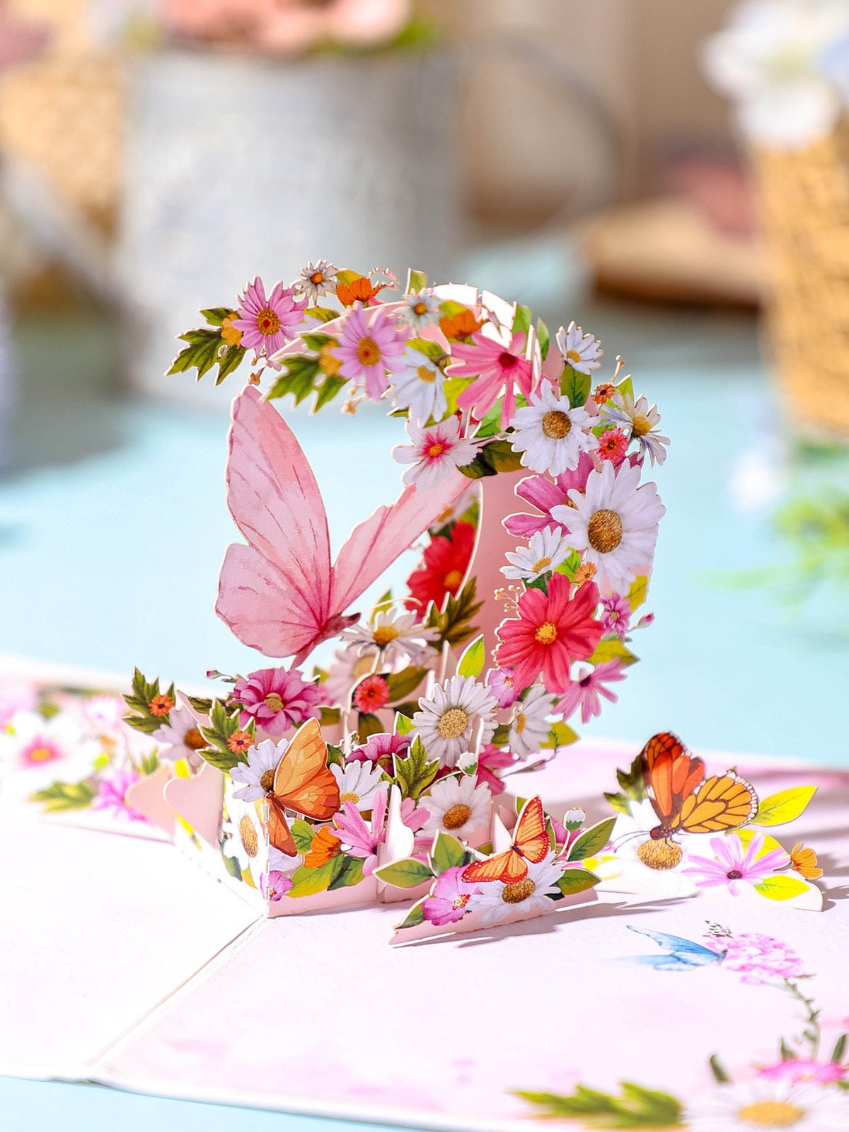 Daisy Butterfly Crescent Moon Greeting Card