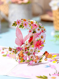 Daisy Butterfly Crescent Moon Greeting Card