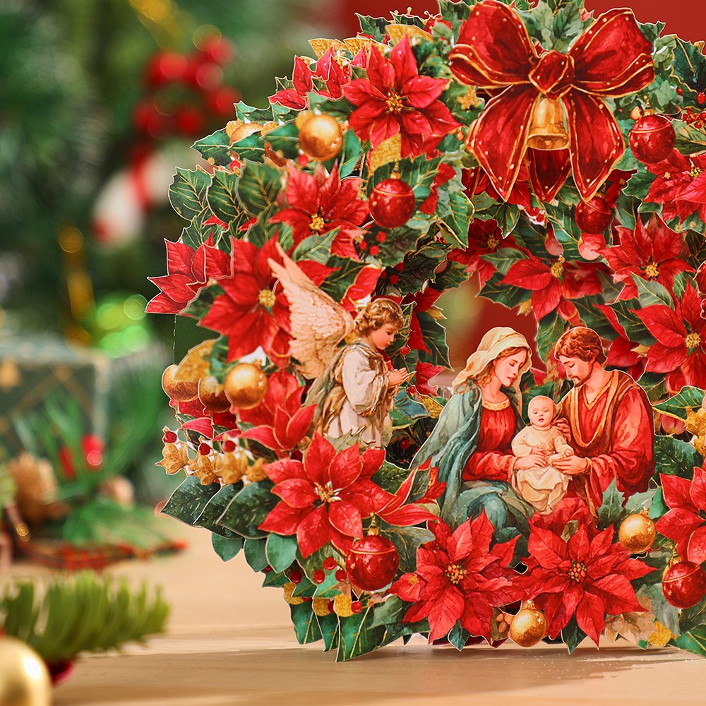 Red Nativity Floral Wreath Ornament