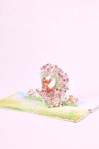 Fox Cherry Blossom Crescent Moon Greeting Card
