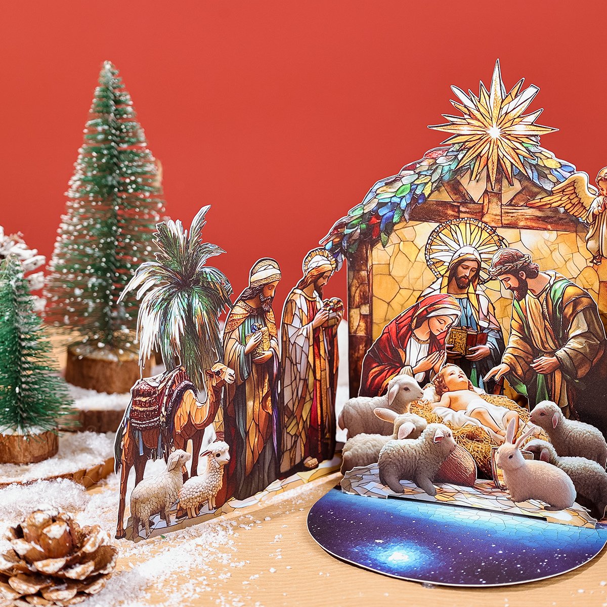 Nativity Stained Glass Double Door 3D Pop Up Card