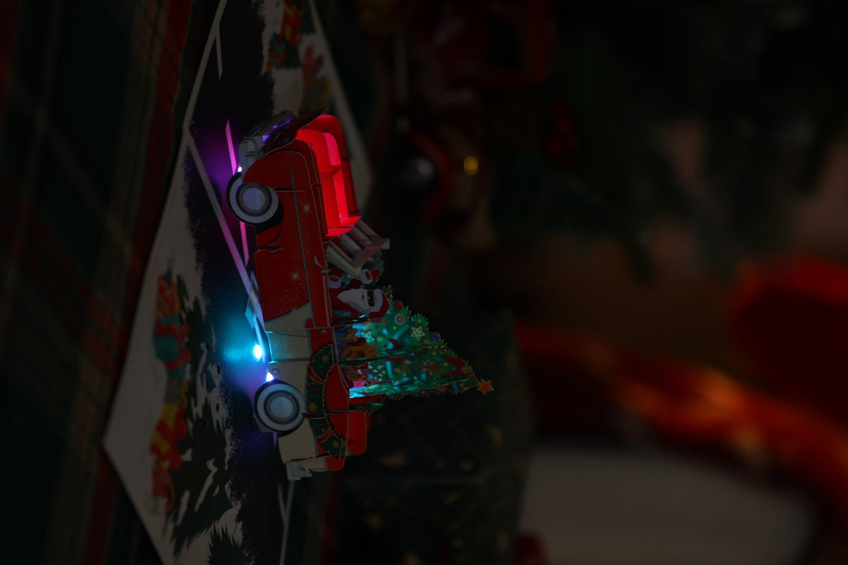 Christmas Vintage Sports Car Music LED Light Greeting Card