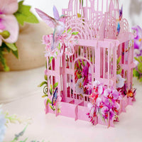 Pink Purple Orchid Birdcage 3D Pop Up Card