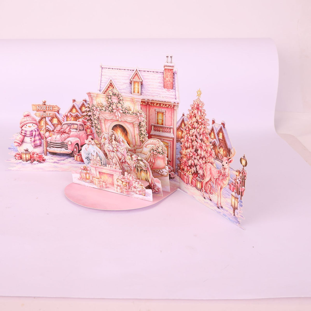 Dreamy Pink Christmas Double Door Pop Up Card