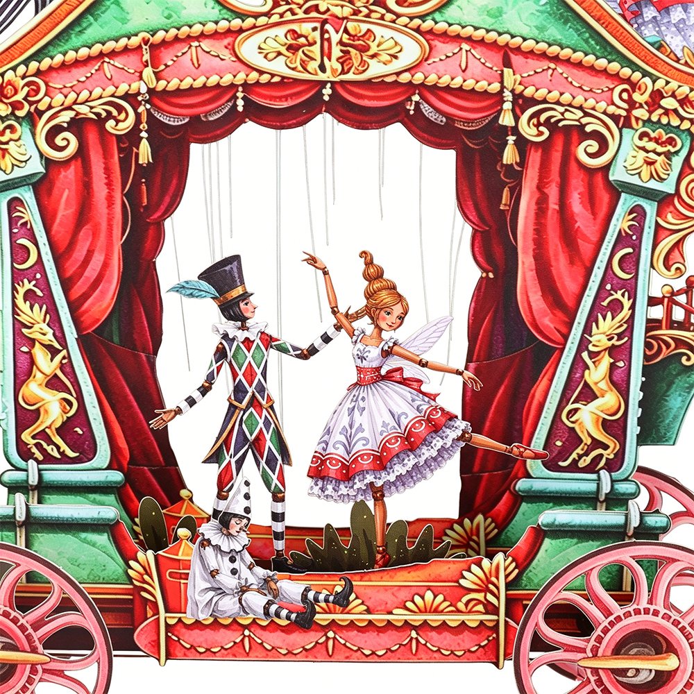 Vintage Wood Theater Horse Carriage Pop Up Card