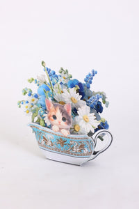Teapot Cat Flower Bouquet 3D Pop Up Card