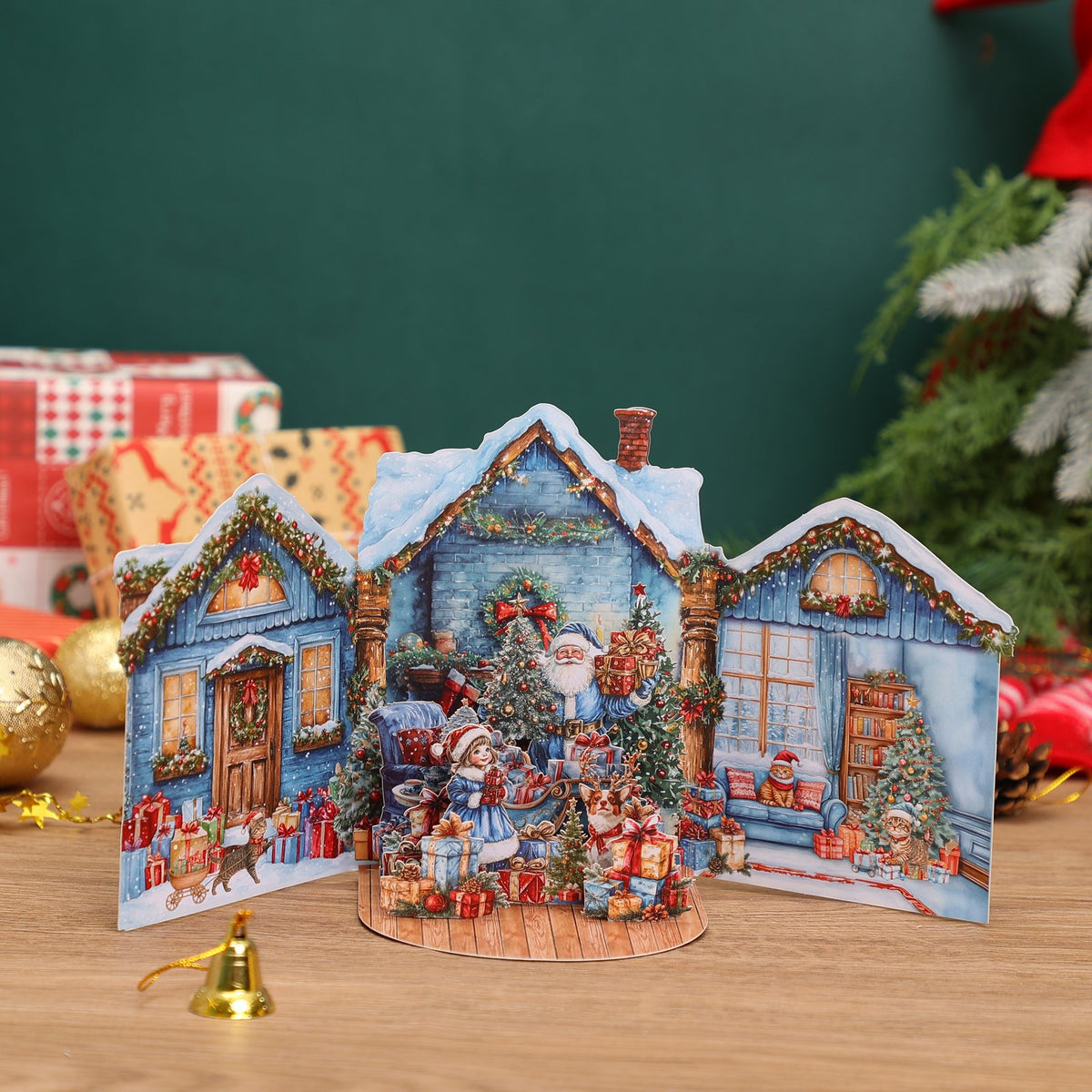 Blue Christmas Yard Double Door 3D Pop Up Card
