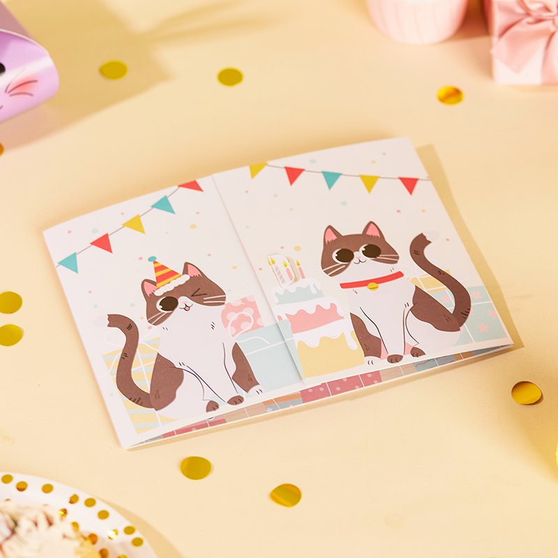 Cartoon Cat Birthday Flip Pop Up Card