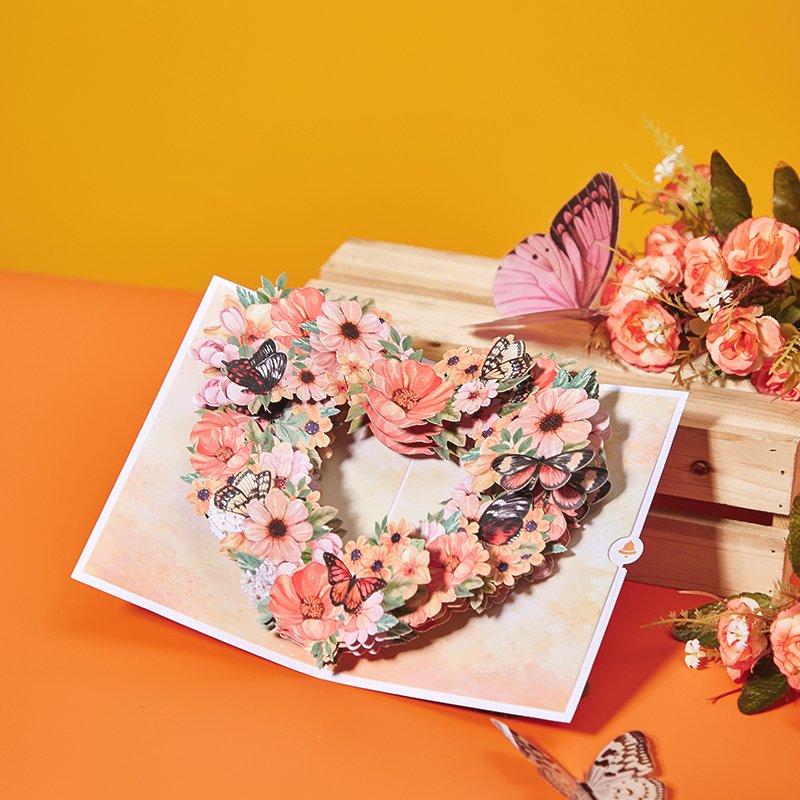 Butterfly Fresh Flowers Floral Wreath 3D Pop Up Card