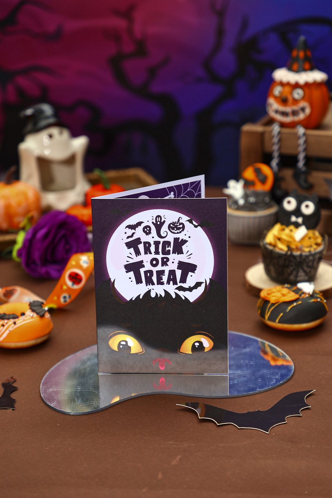 Halloween Black Cat Crescent Moon 3D Pop Up Card