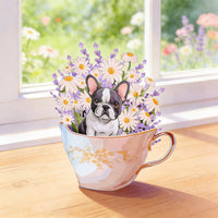 French Bulldog Daisy Teacup 3D Pop Up Card