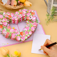 Pink Tulip Heart Floral Wreath 3D Pop Up Card