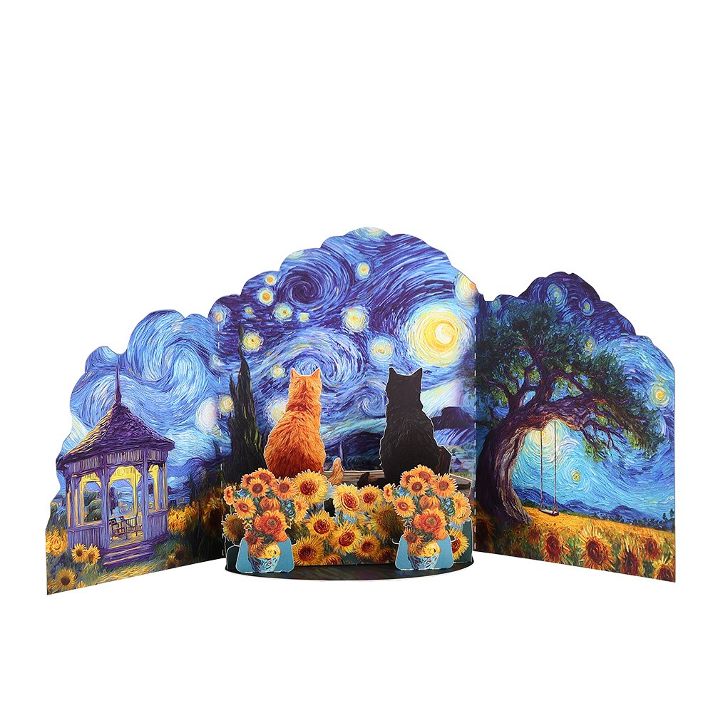 Van Gogh Starry Night Cat Greeting Card