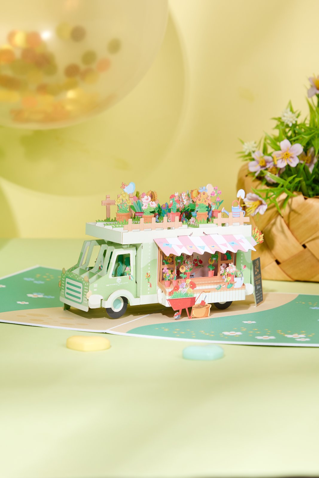 Premium Flower Cart 3D Pop Up Card Light Green