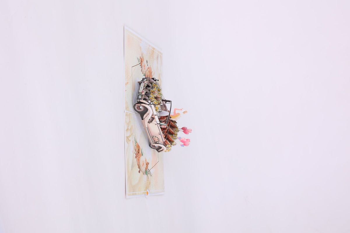 Wedding Vintage Car Flip Pop Up Card