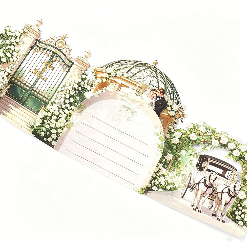 White Rose Wedding Double Door Card