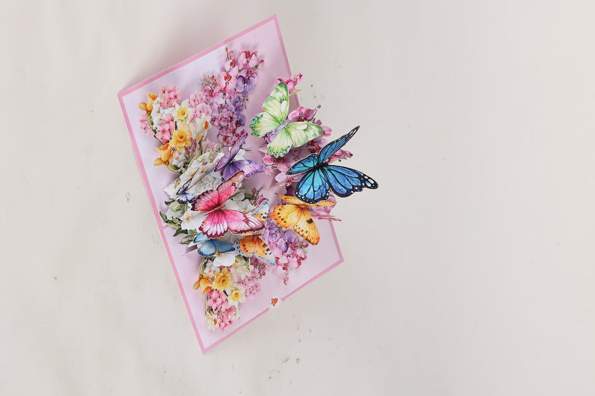 Pink Orchid Butterfly Flowering Shrubs 3D Pop Up Card