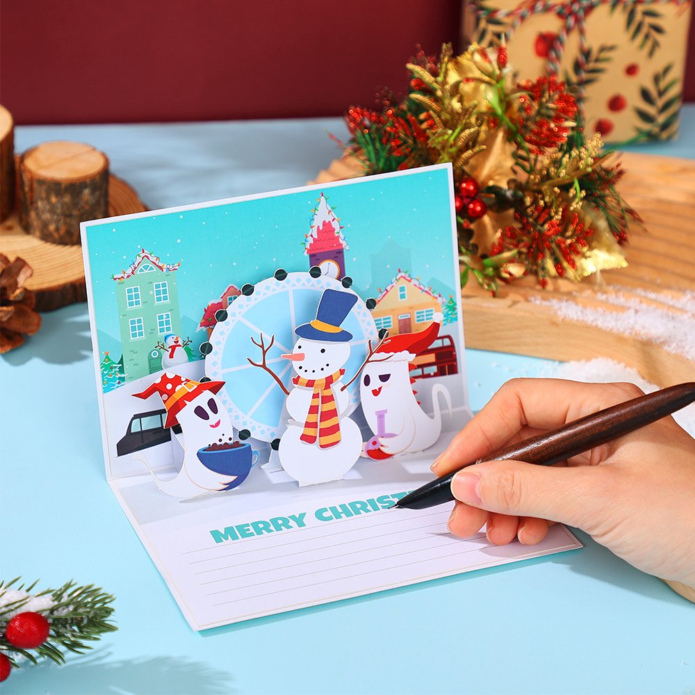 Santa Claus Trumpet Flip Pop Up Card Blue