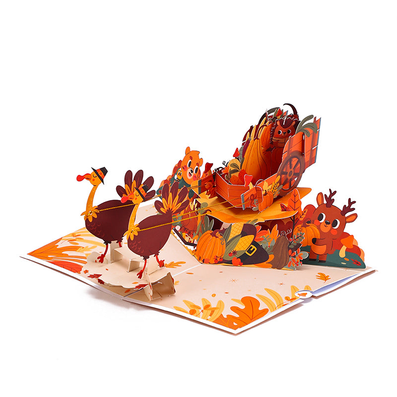 Turkey Cart Thanksgiving 3D Pop Up Card