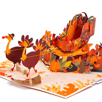 Turkey Cart Thanksgiving 3D Pop Up Card