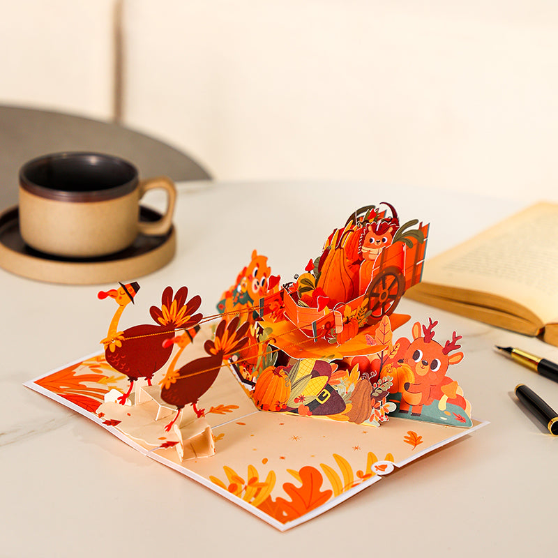 Turkey Cart Thanksgiving 3D Pop Up Card