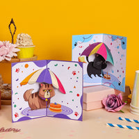 With Umbrella Cat Blue Pop Up Card