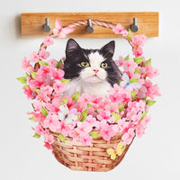 Cherry Blossom Cat Flower Basket Pop Up Card