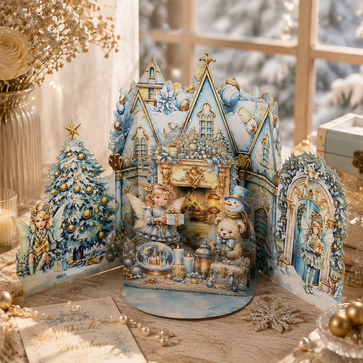 Blue Christmas Double Door Pop Up Card